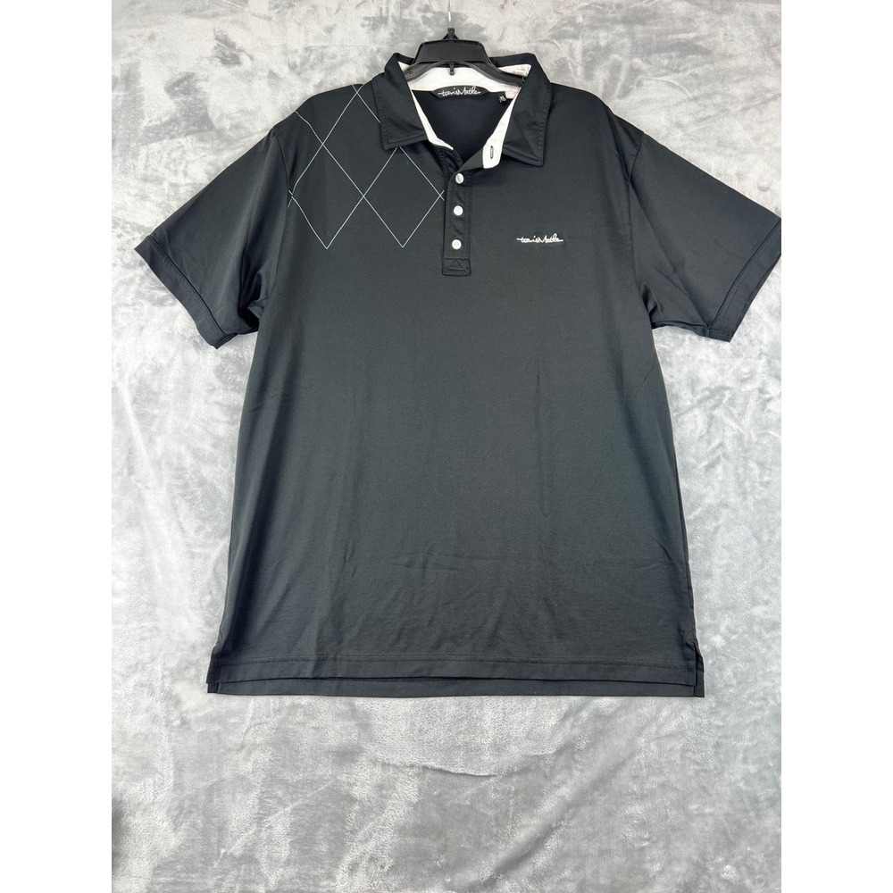Travis Mathew Mens Polo Shirt Black Diamond Print Golf Casual XL